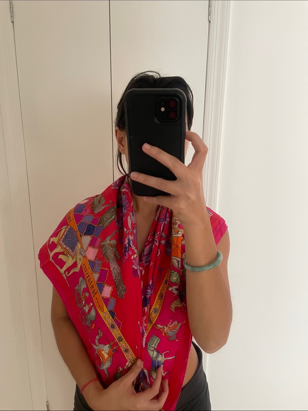 HERMES Scarf Fantaisies indiennes Women's Silk Pink Red - Picture 5 of 5